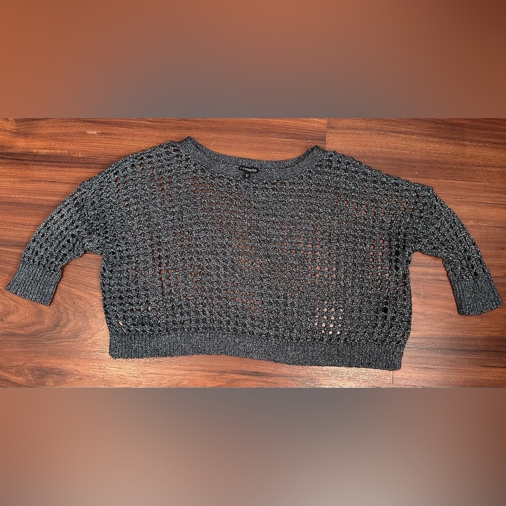 Express knit Grey top, woman, crop, side slits, metallic looking grey